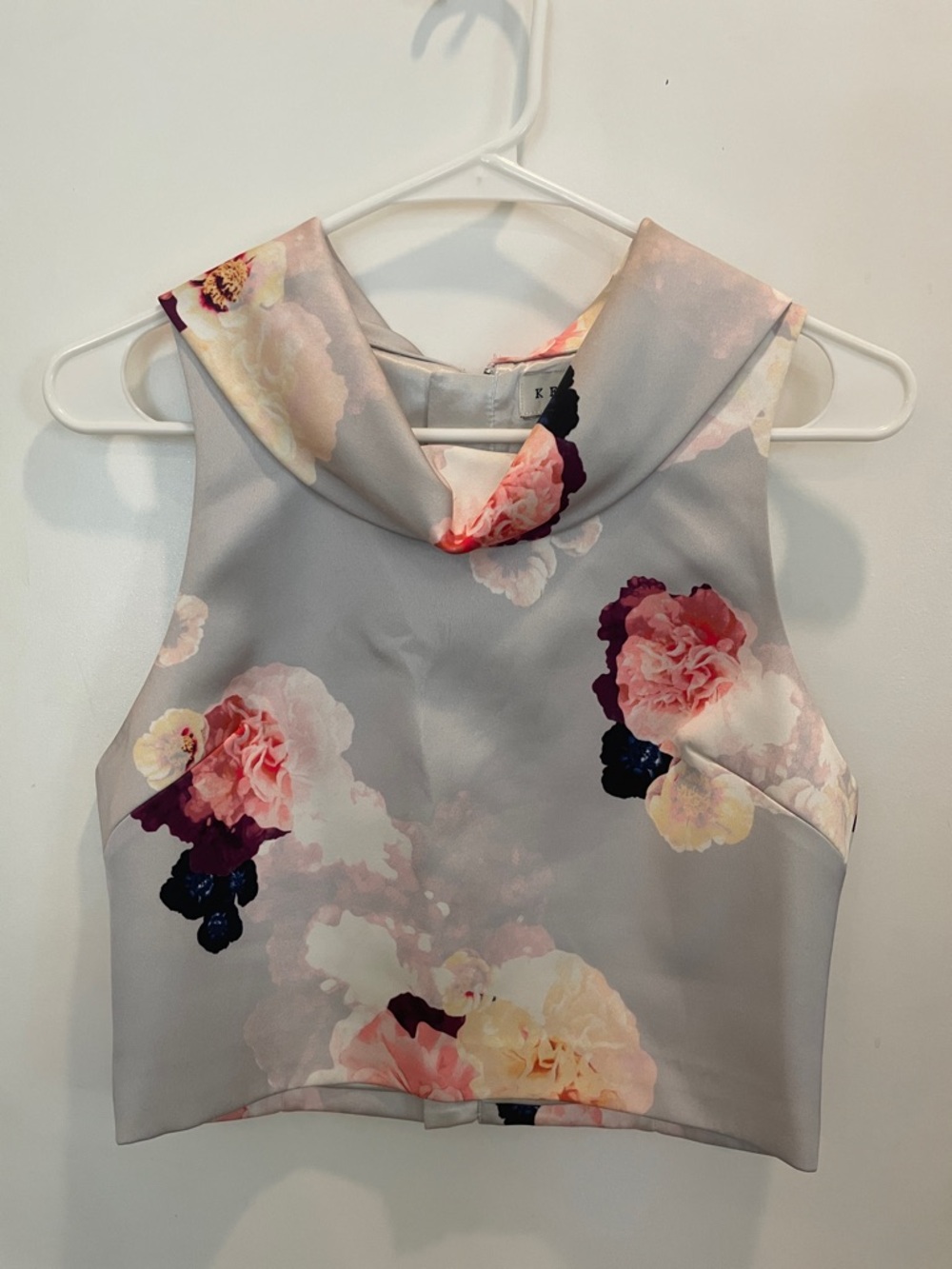 KEEPSAKE the Label Gray Floral Cowl Neck Crop Top